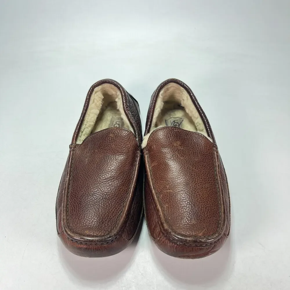 UGG Ascot Brown Leather Comfort Indoor Moccasin Loafers Slipper Men's Size 10